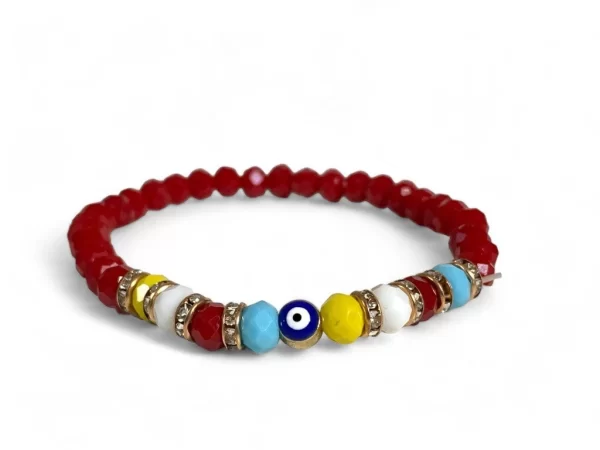 PULSERA FACETADA ROJA CON OJO TURCO Y STRAS