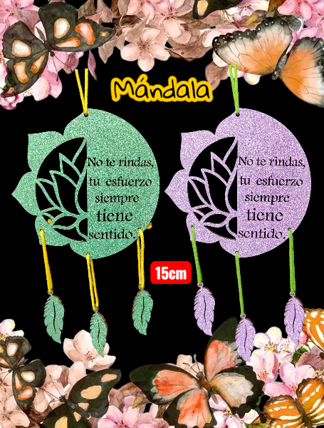 MANDALA MINI 15CM DE FIBROFACIL CON PAPEL GLITER BRILLOSO