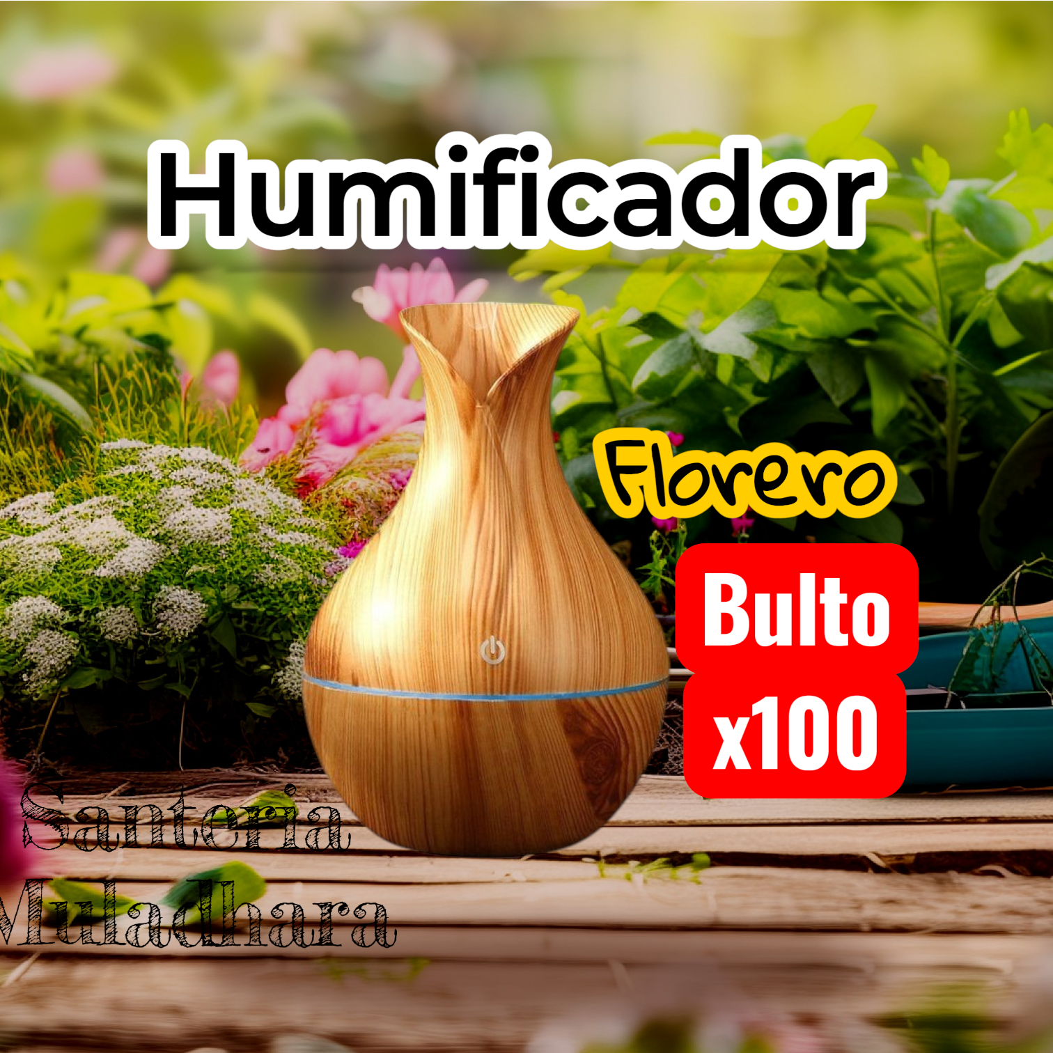 HUMIDIFICADOR FLORERO 15CM CON FILTRO LED MULTICOLOR BULTO X 100