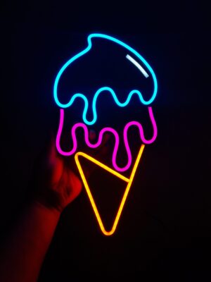 Cartel Neón Helado Cono 33cm X