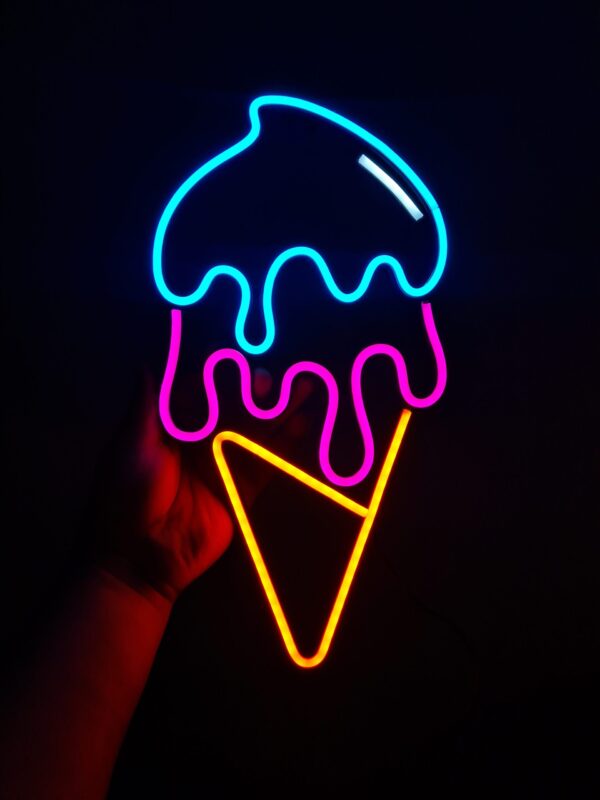 Cartel Neón Helado Cono 33cm X