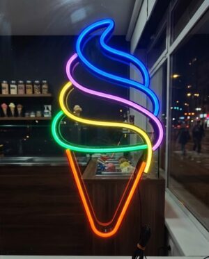 Cartel Neón Helado Cono 34cm X